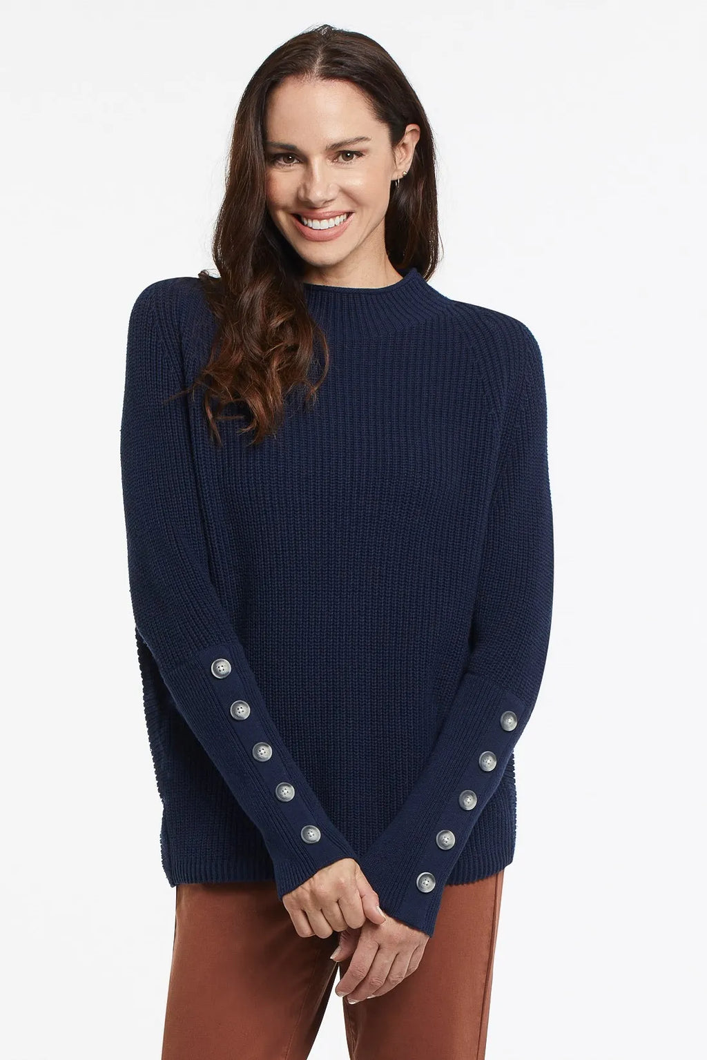 Tribal Fashions Dolman Sleeve Sweater with Button Sleeve - Dark Ocean