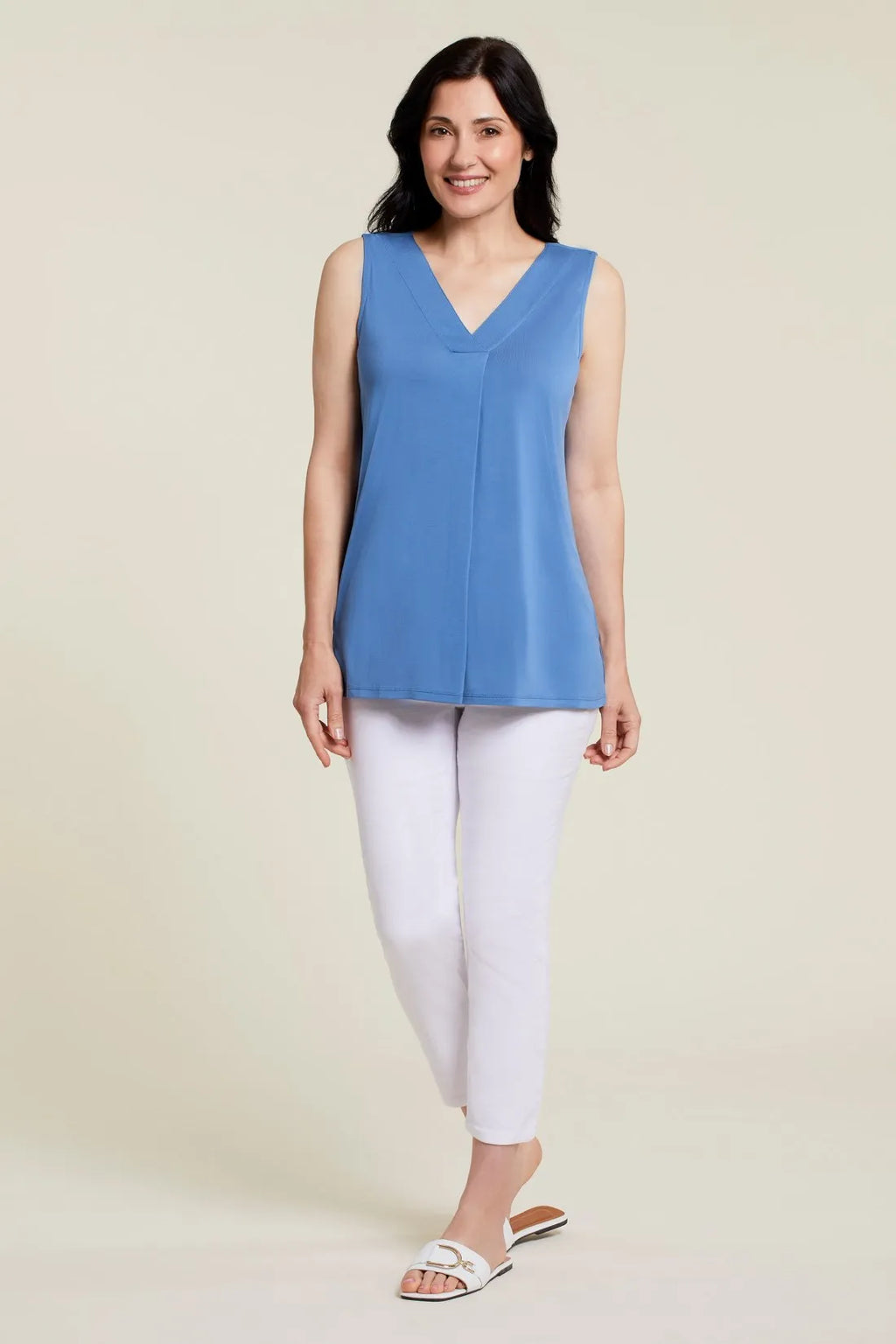 Tribal Fashions Sleeveless Pleated Sleeveless Modal Tank - Pacific