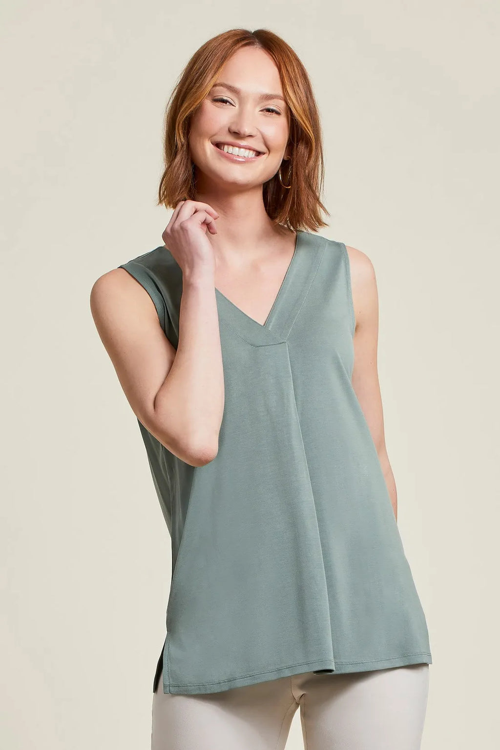 Tribal Fashions Sleeveless Pleated Modal Tank - Thyme