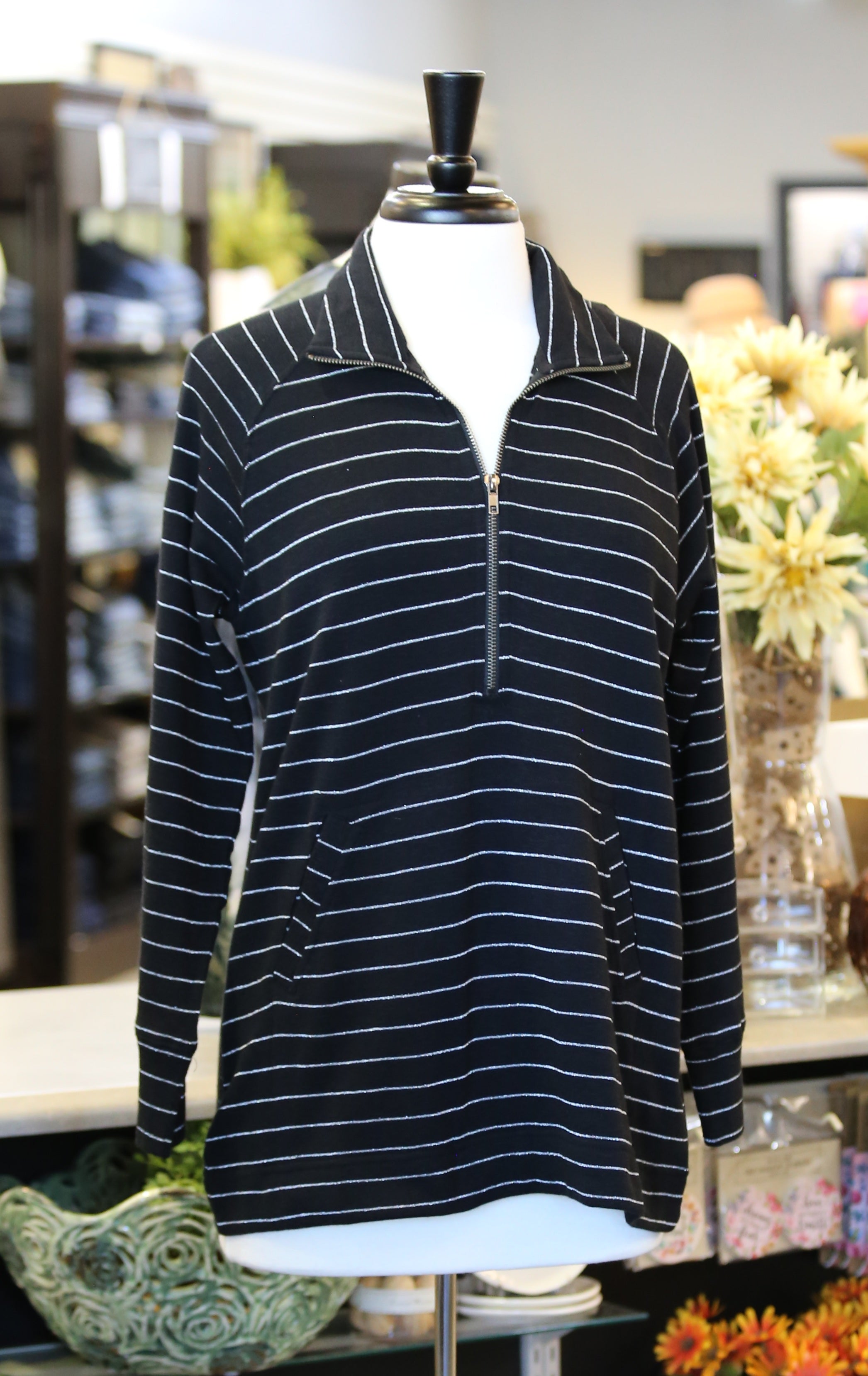 Lulu B Lurex Striped Quarter Zip - Black