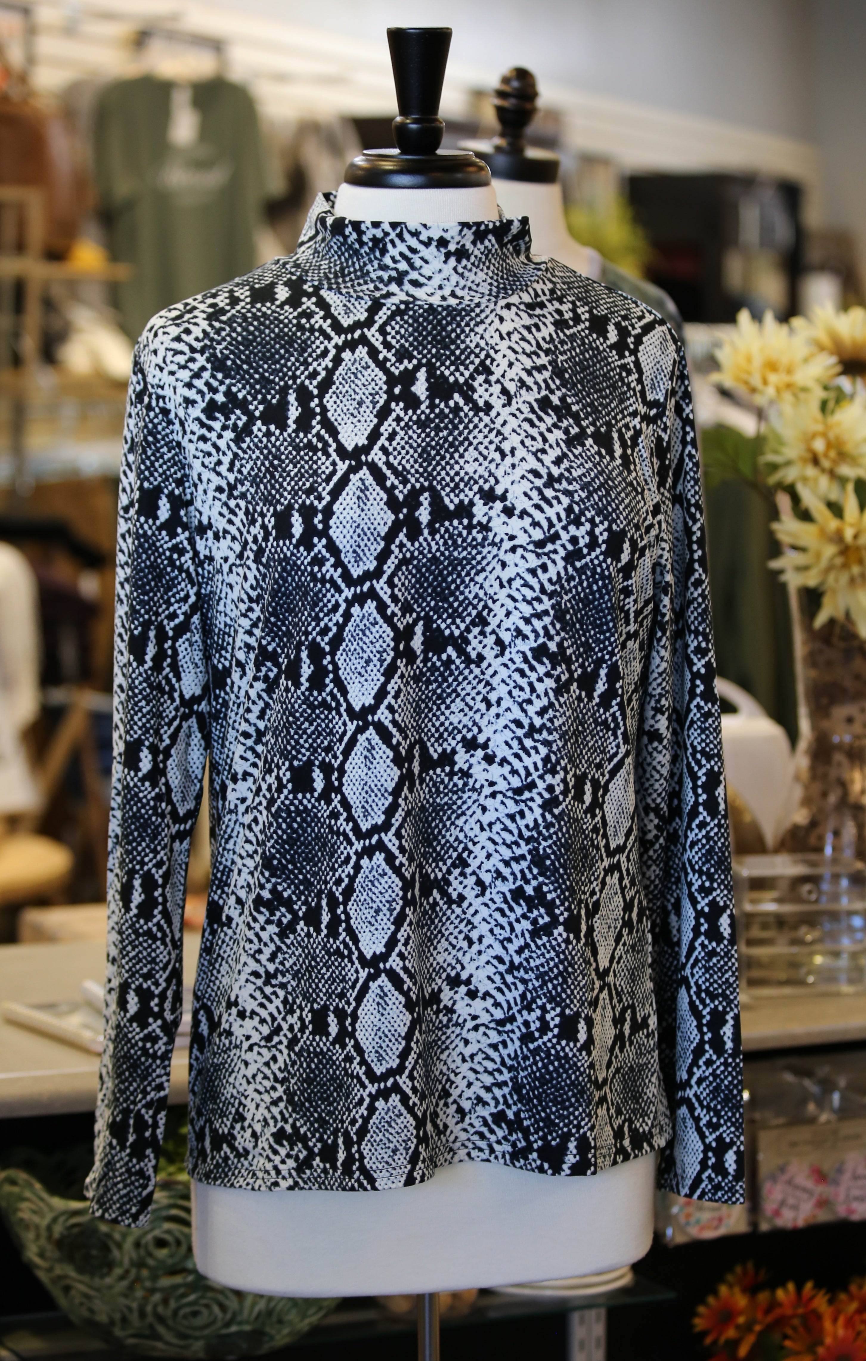 Ethyl Snake Print Mock Neck