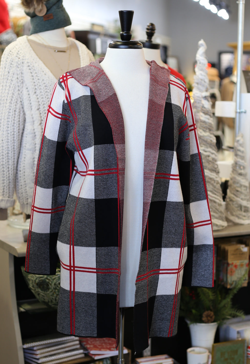 Open Cardigan with Plaid Hood by Creation