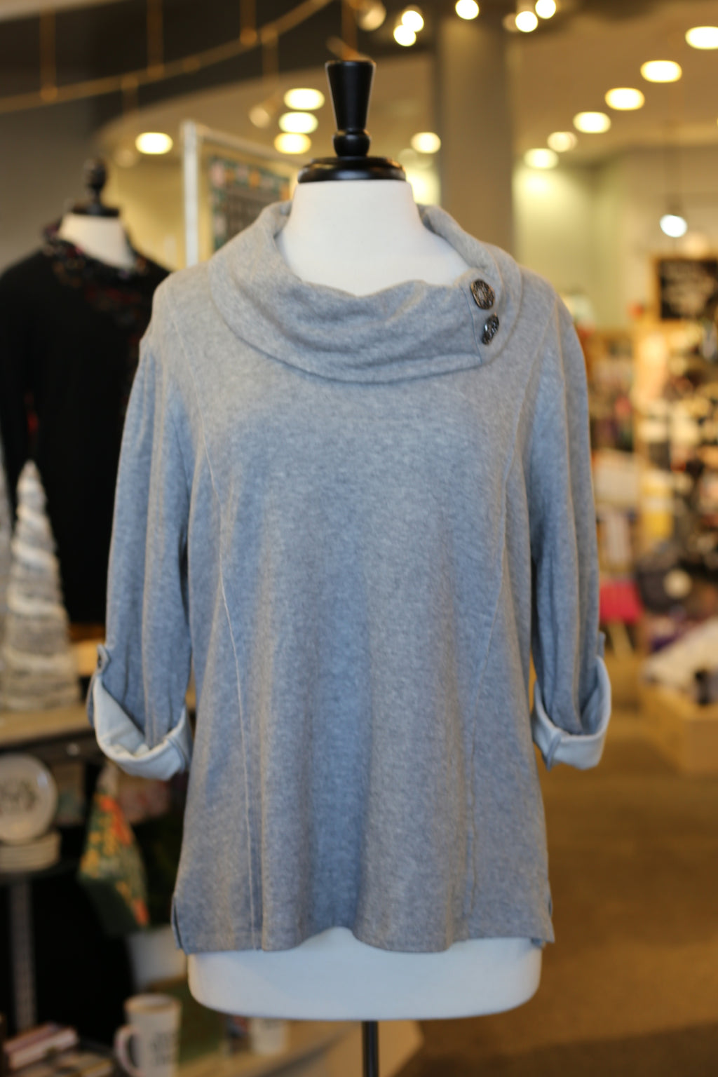 Cowl Neck with Button Sleeve