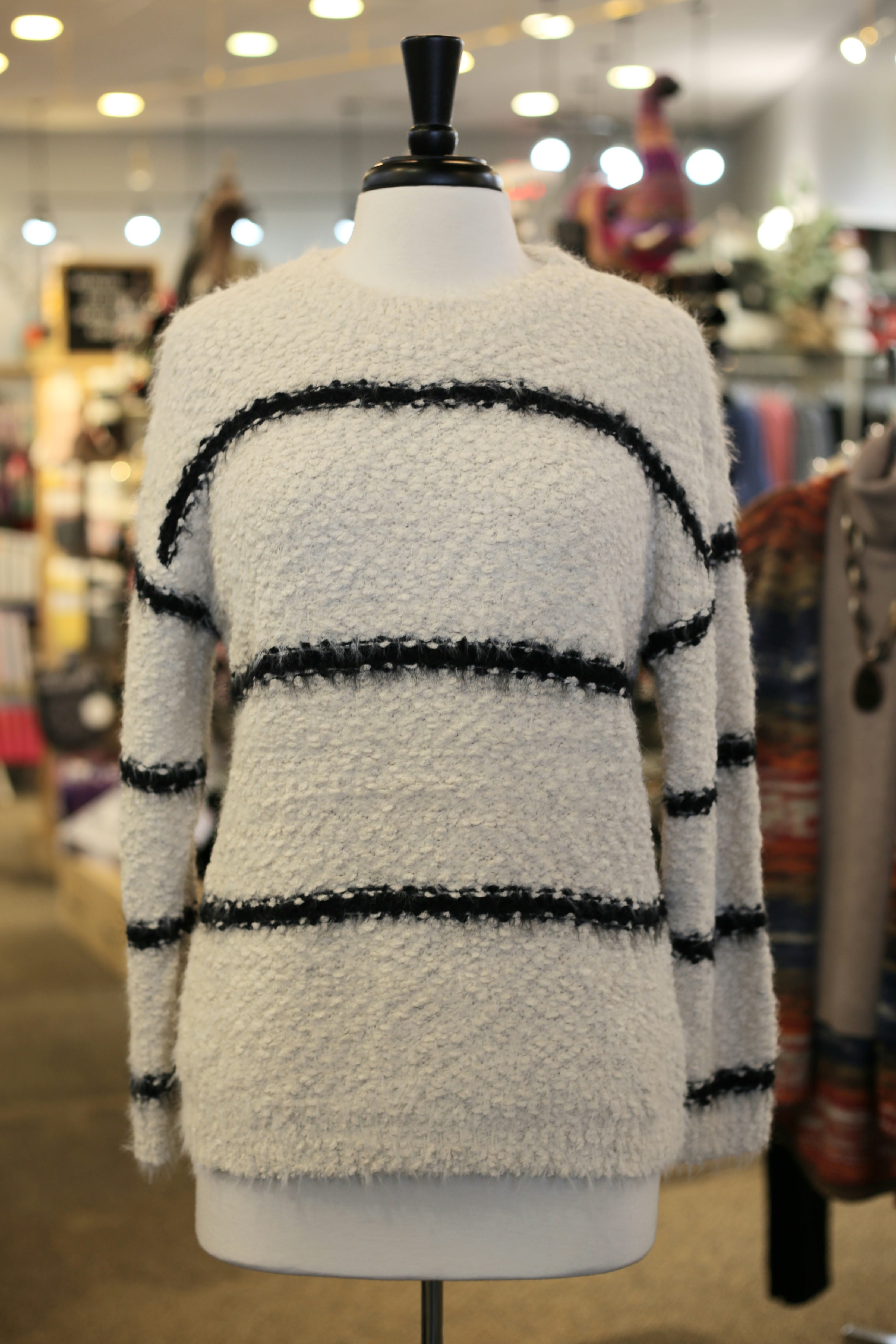 Keren Hart Fuzzy Knit Striped Sweater