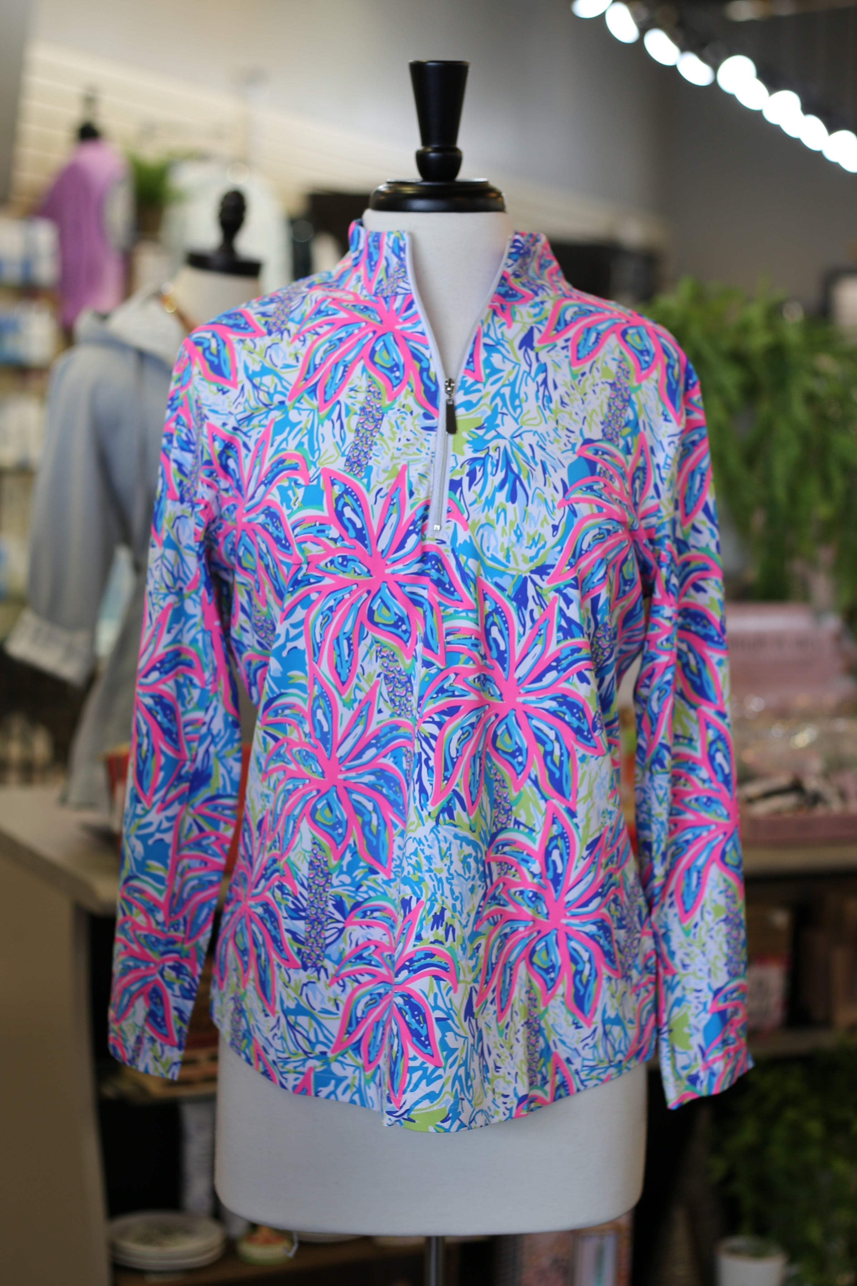 Lulu B UPF 50+ Quarter Zip - Neon Flowers