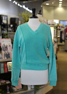 PBJ Blues Ribbed Pattern V-Neck Sweater