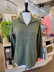 Lulu B Lurex Striped Quarter Zip - Olive
