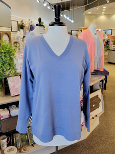 Lulu B Ribbed Trim V-Neck Sweater - Peri Blue