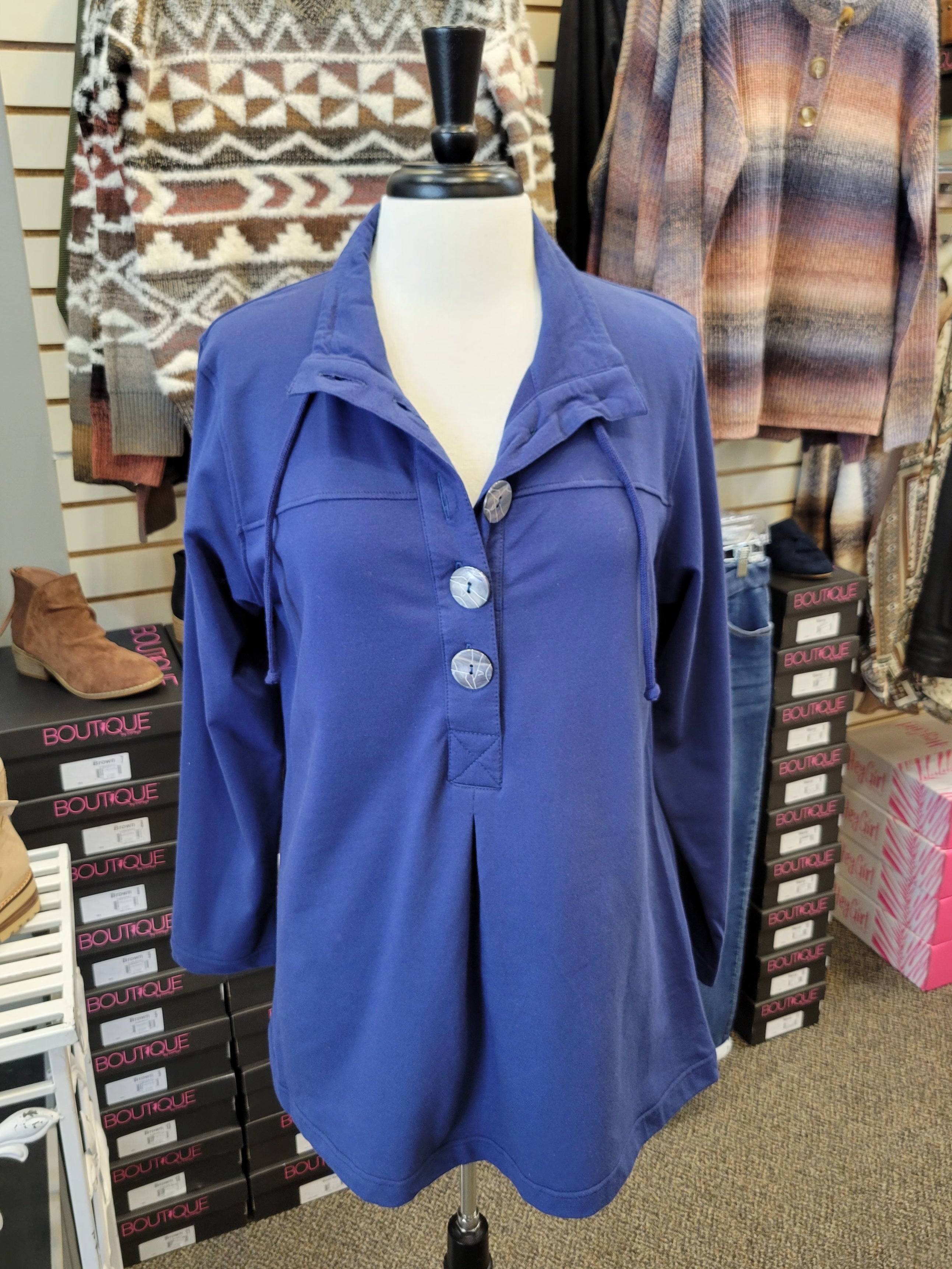 Lulu B 5 Button High Neck Jacket - Cobalt Blue