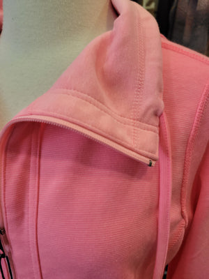 Lulu B Reversible Bucket Neck Zip Front Striped Jacket - Bright Pink