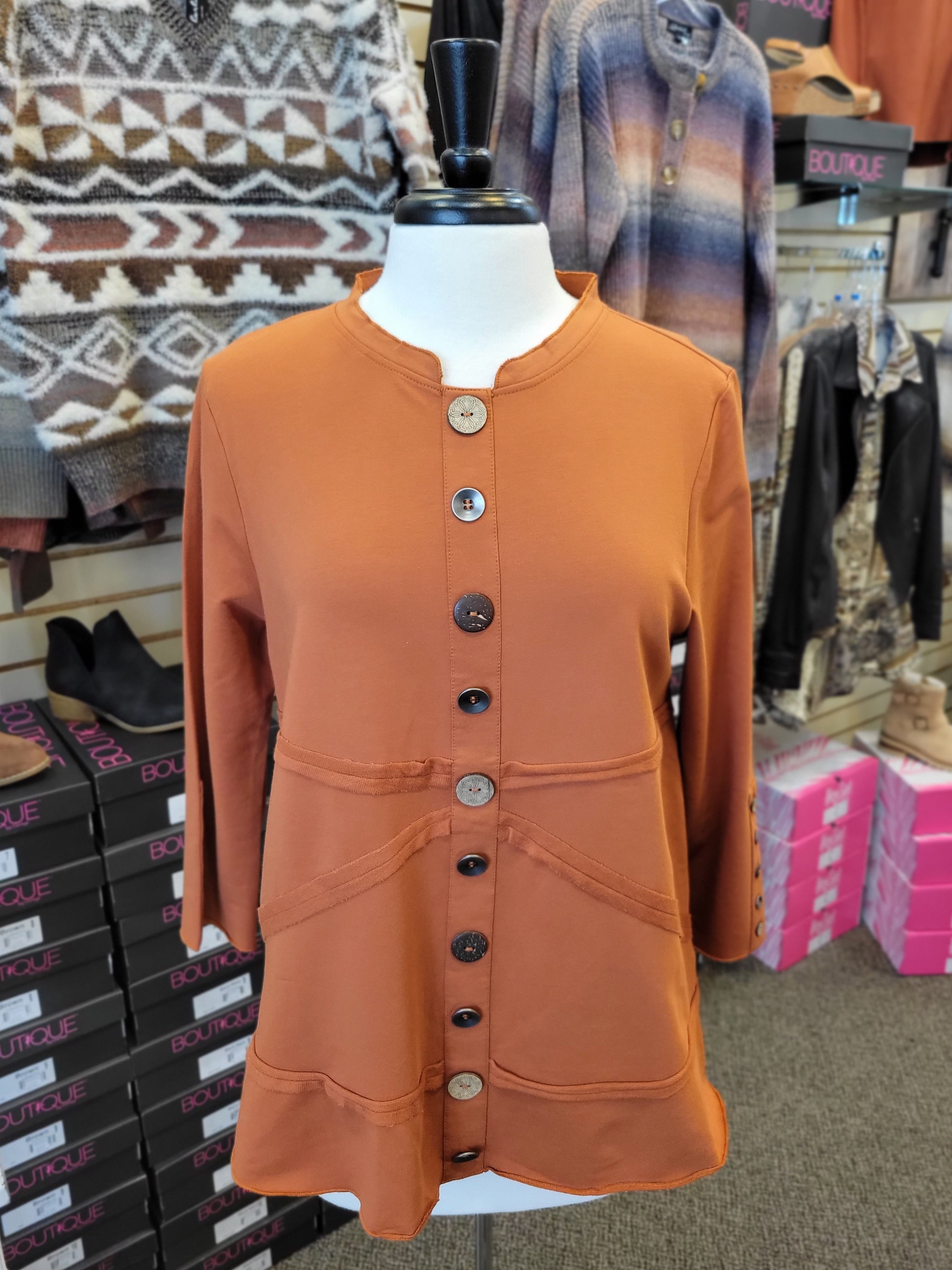 Lulu B Button Front Accented Long Sleeve - Copper