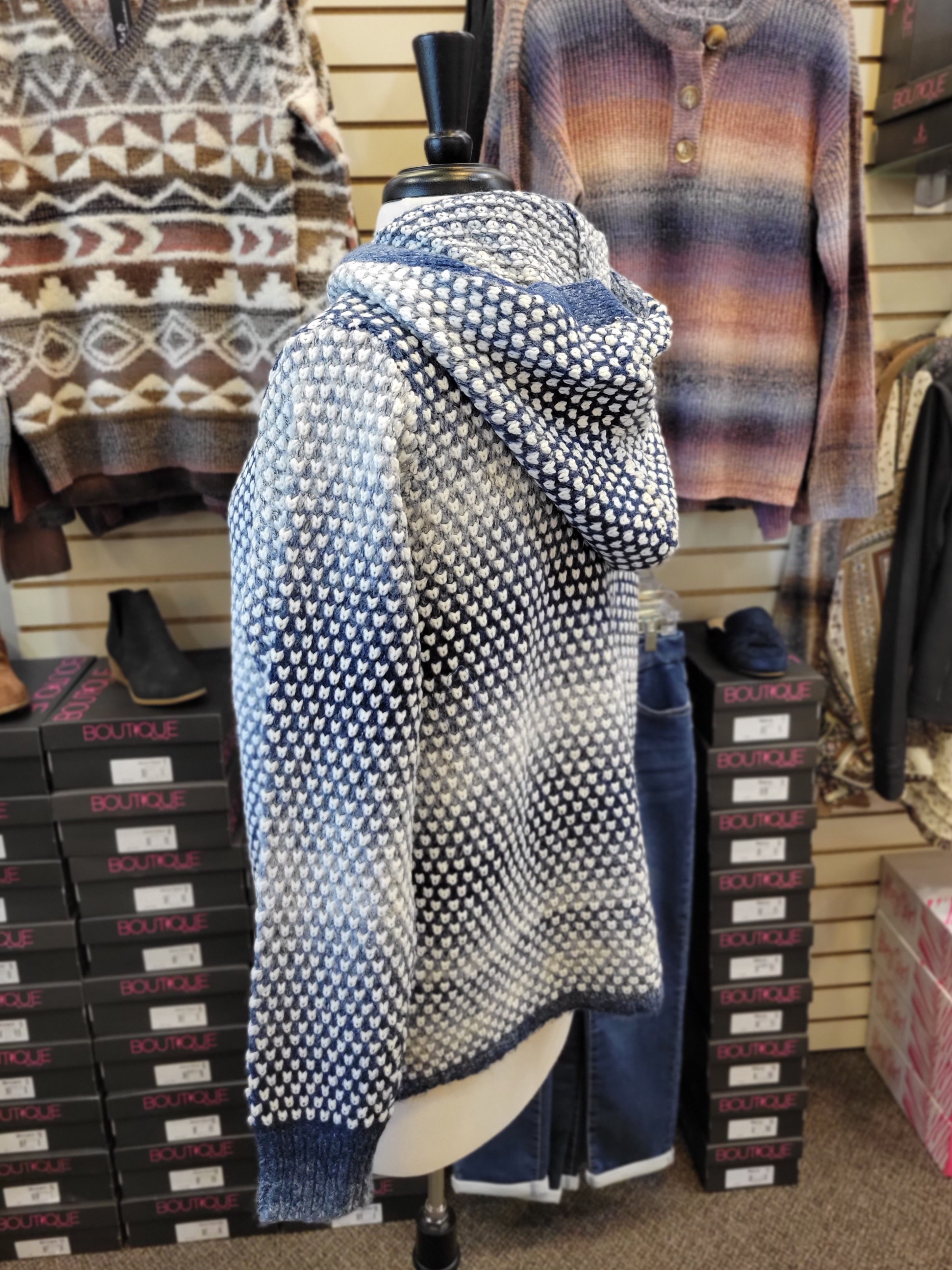 Ethyl Knitted Button-Up Hoodie