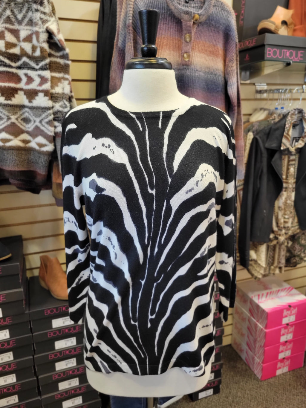 Ethyl Zebra Print Scoop Neck Sweater