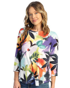 Jess & Jane Tropical Soft-Touch Round Hem Top