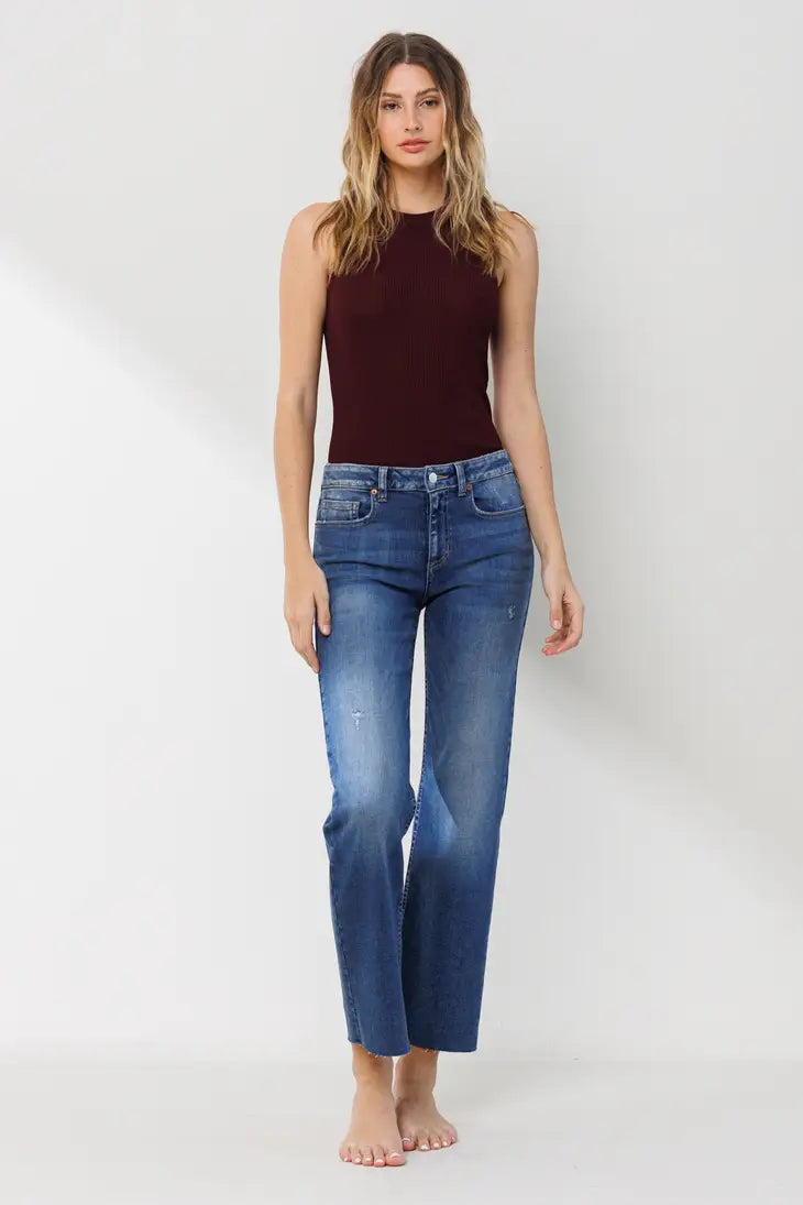 SNEAK PEEK Mid Rise Straight Jeans With Scissor Cut Hem