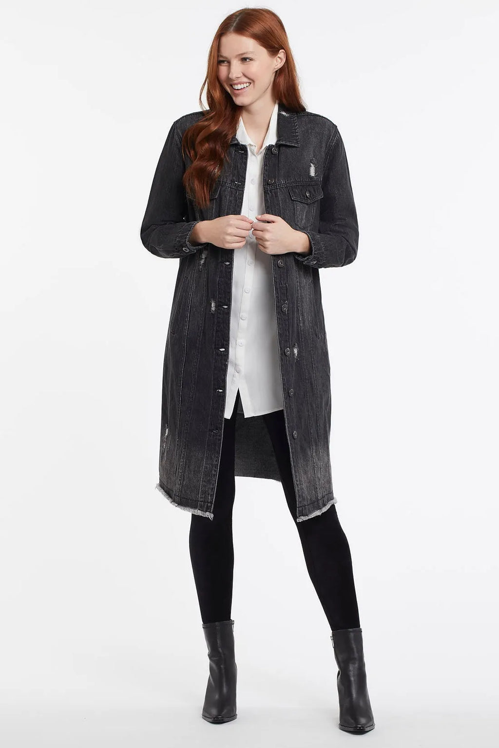 Distressed Duster Denim Jacket