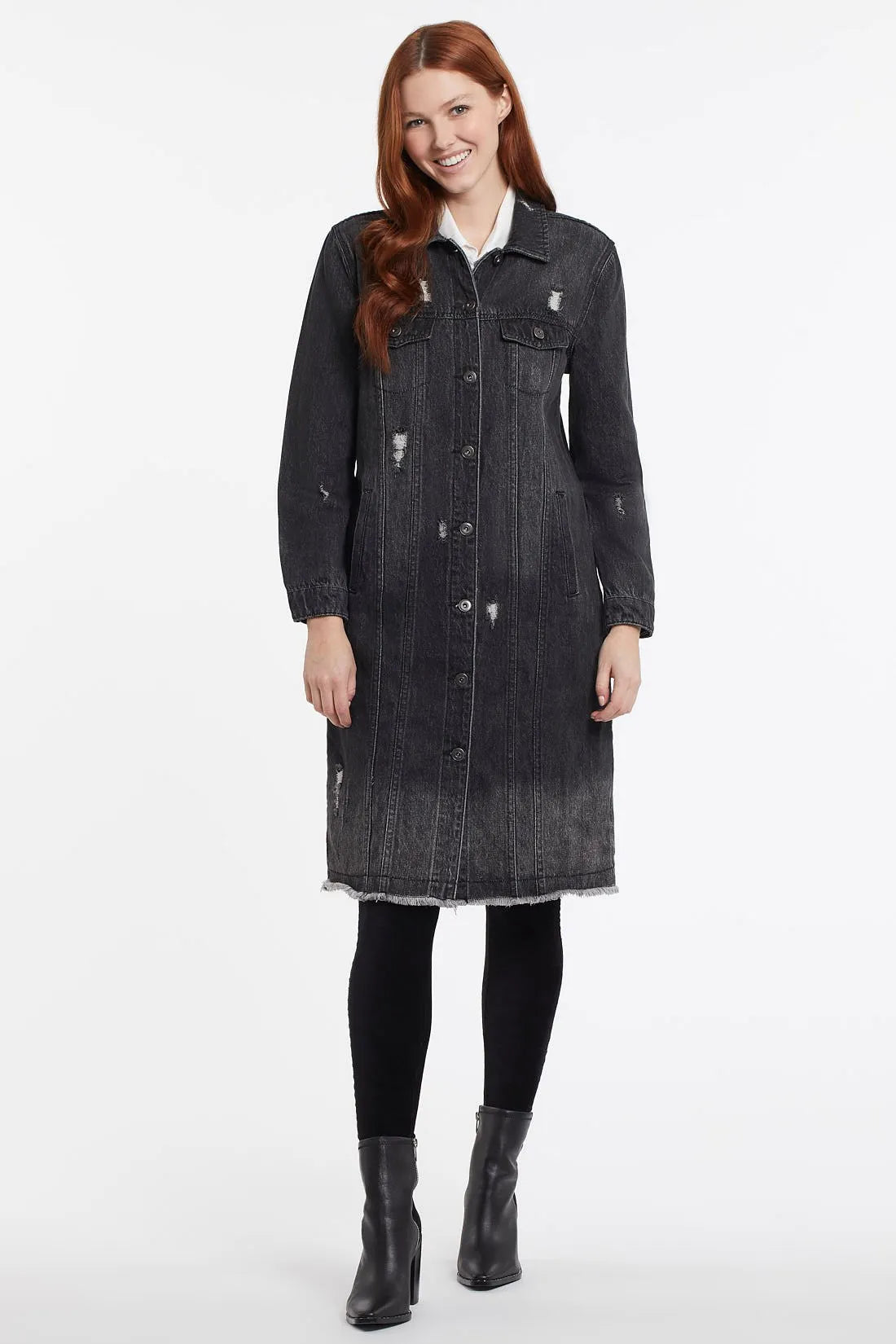 Distressed Duster Denim Jacket