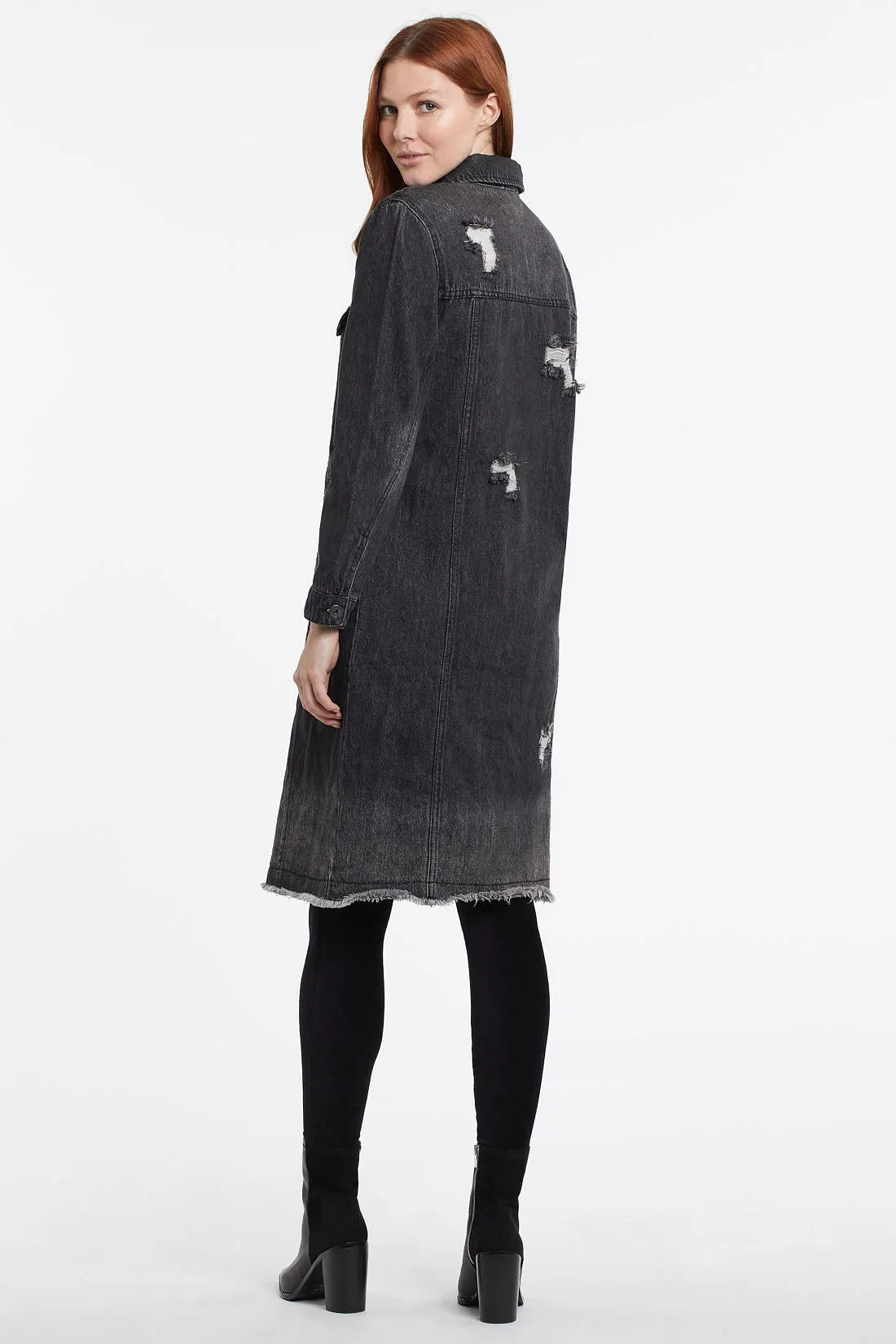 Distressed Duster Denim Jacket