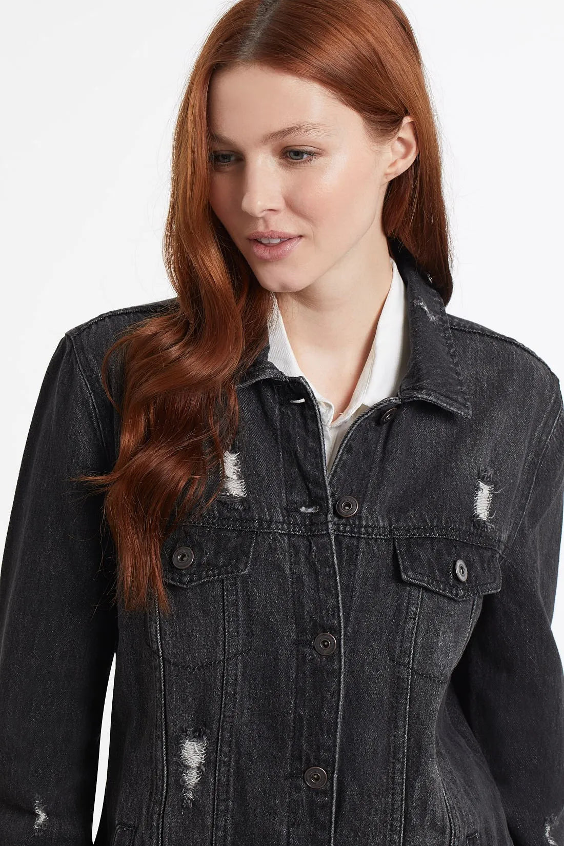 Distressed Duster Denim Jacket