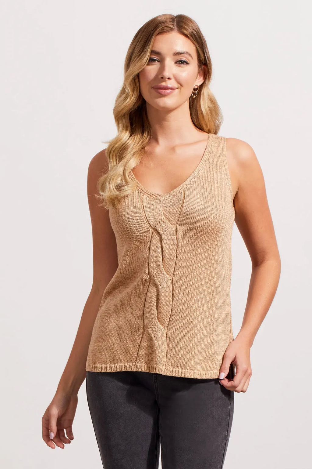 Tribal Fashions Sleeveless Cable Knit Sweater - Ginger Root