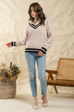 Blu Pepper Cable Knit V-Neck Sweater