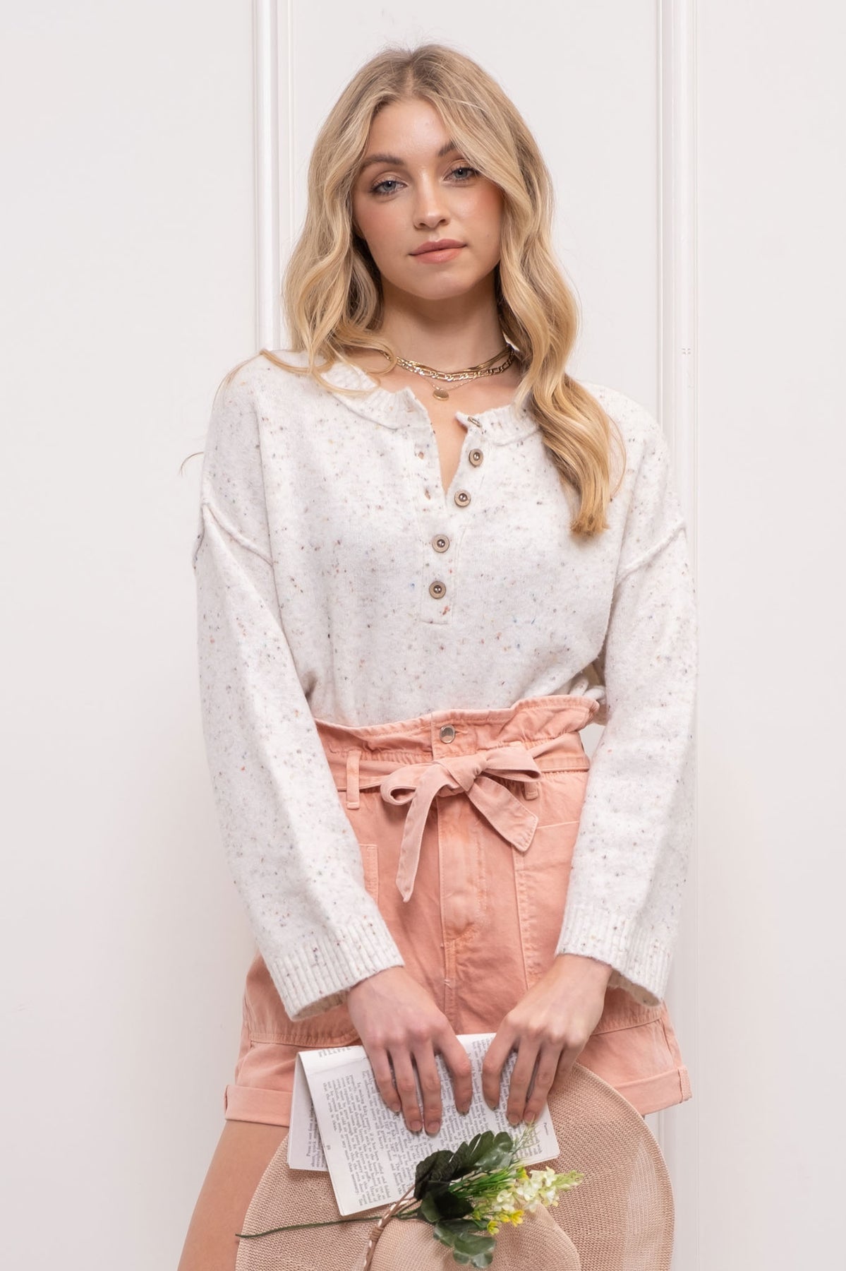 Blu Pepper Speckled Shoulder Drop Knit