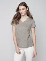 Charlie B Linen V-Neck T-Shirt - Celadon