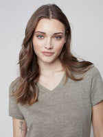 Charlie B Linen V-Neck T-Shirt - Celadon