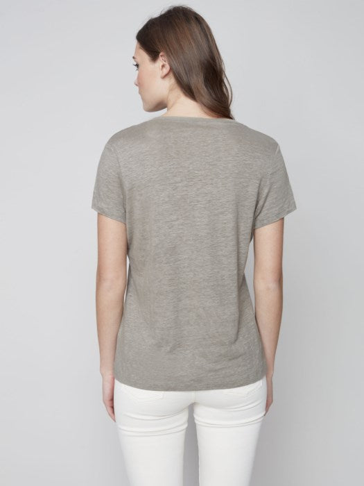 Charlie B Linen V-Neck T-Shirt - Celadon