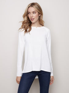 Charlie B Long Sleeve Hi-Lo Jersey Top - Ecru