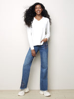 Charlie B Long Sleeve Basic V-Neck Sweater - Ecru