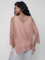 Charlie B Fishnet Crochet Sweater with Drop Shoulder 3/4 Sleeve - Nougat