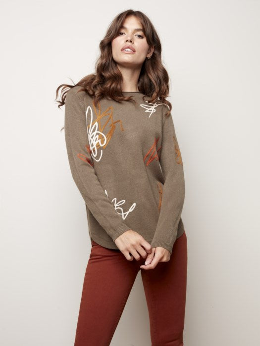 Charlie B Embroidered Graffiti Design Round Hem Sweater