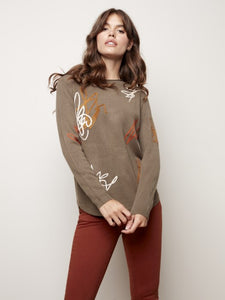 Charlie B Embroidered Graffiti Design Round Hem Sweater