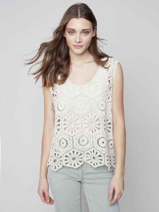 Charlie B Crochet A-Line Cami with Round Neck - Natural