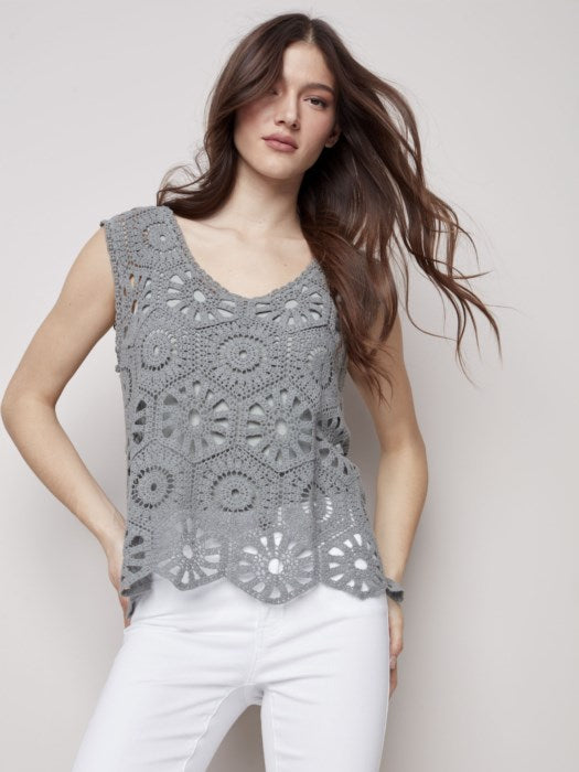Charlie B Crochet A-Line Cami with Round Neck - Celadon
