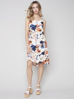 Charlie B Linen A-Line Sleeveless Dress with Buttoned Shoulder Straps Detail