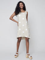 Charlie B Linen A-Line Sleeveless Dress with Buttoned Shoulder Straps Detail
