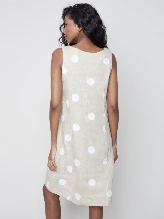 Charlie B Linen A-Line Sleeveless Dress with Buttoned Shoulder Straps Detail