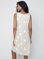 Charlie B Linen A-Line Sleeveless Dress with Buttoned Shoulder Straps Detail