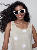 Charlie B Linen A-Line Sleeveless Dress with Buttoned Shoulder Straps Detail