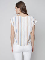 Charlie B Front Tie Knot Linen Top with Cap Sleeve - Peony