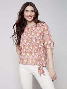 Charlie B Cotton Gauze Side Tie Dolman Sleeve Blouse - Grapefruit