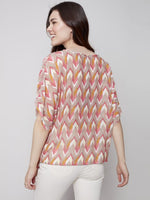 Charlie B Cotton Gauze Side Tie Dolman Sleeve Blouse - Grapefruit