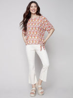 Charlie B Cotton Gauze Side Tie Dolman Sleeve Blouse - Grapefruit