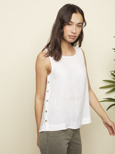 Charlie B Sleeveless Linen Top with Side Buttons - White