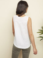 Charlie B Sleeveless Linen Top with Side Buttons - White