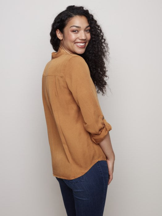 Charlie B Tencel Button Front Blouse - Chestnut