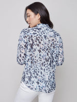 Charlie B Printed Flowy Tencel Button-Down Shirt with Roll-Up Sleeve - Animal Print