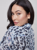 Charlie B Printed Flowy Tencel Button-Down Shirt with Roll-Up Sleeve - Animal Print